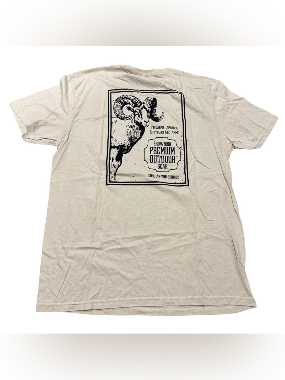 Browning Mens Logo Tshirt Big Horn Sheep Ram Cream Ivory Size Large NWT Outdoor
